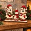 Decorative Ghost Statue for Mantel 3Pcs Wooden Christmas Ornaments with Stable Base Tabletop Holiday Entryway Cabinet Decorations Decor, 2D Flat Cute