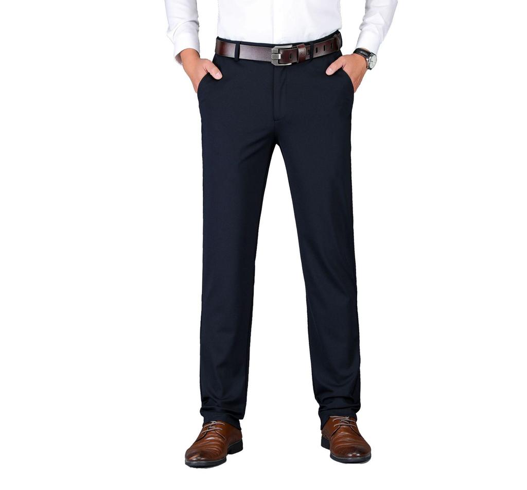 Men's Casual Stretch Black Business Trousers - Youth Straight Leg Suit Pants
