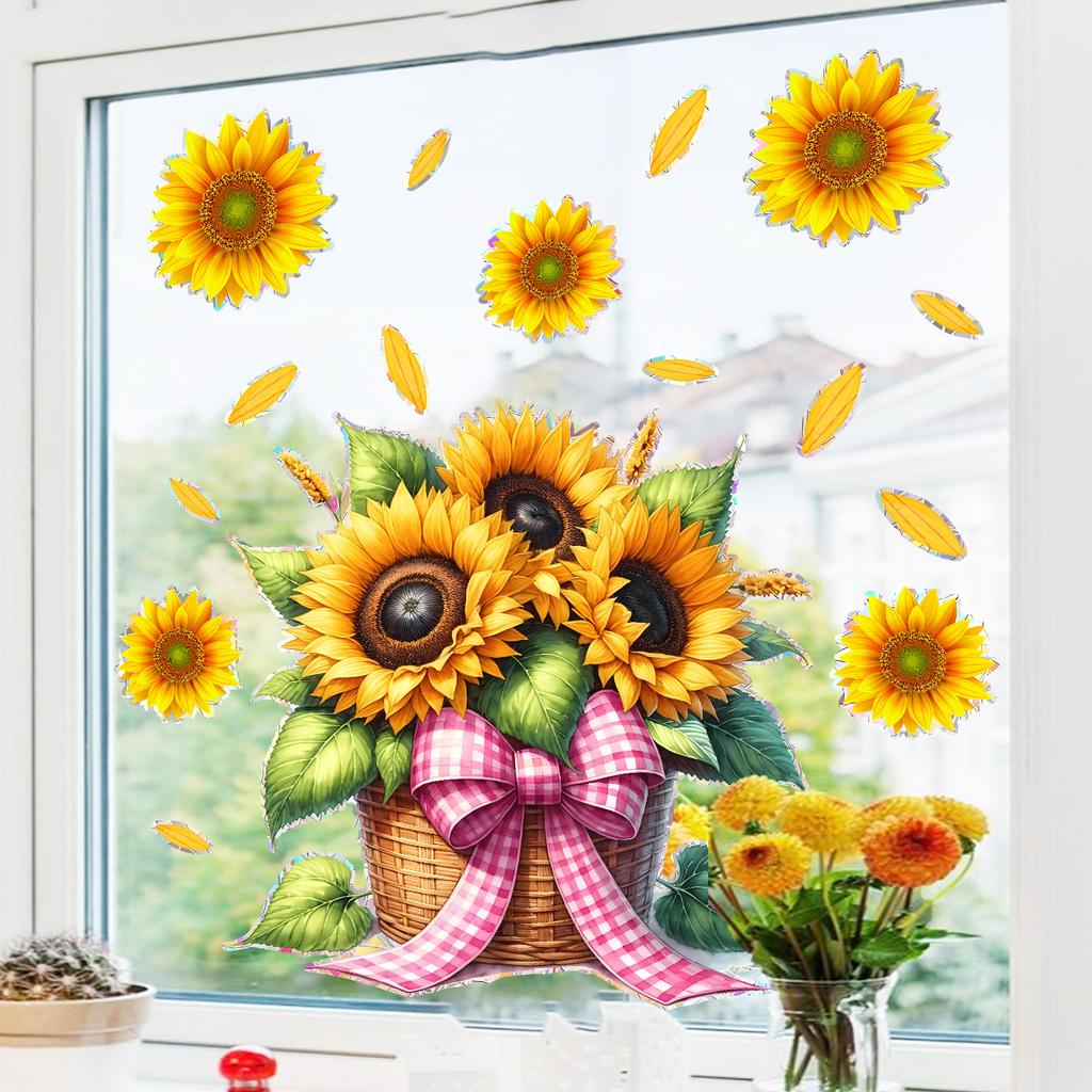 Static Cling Sunflower Basket Stickers for Balcony Bedroom Living Room Home Decor