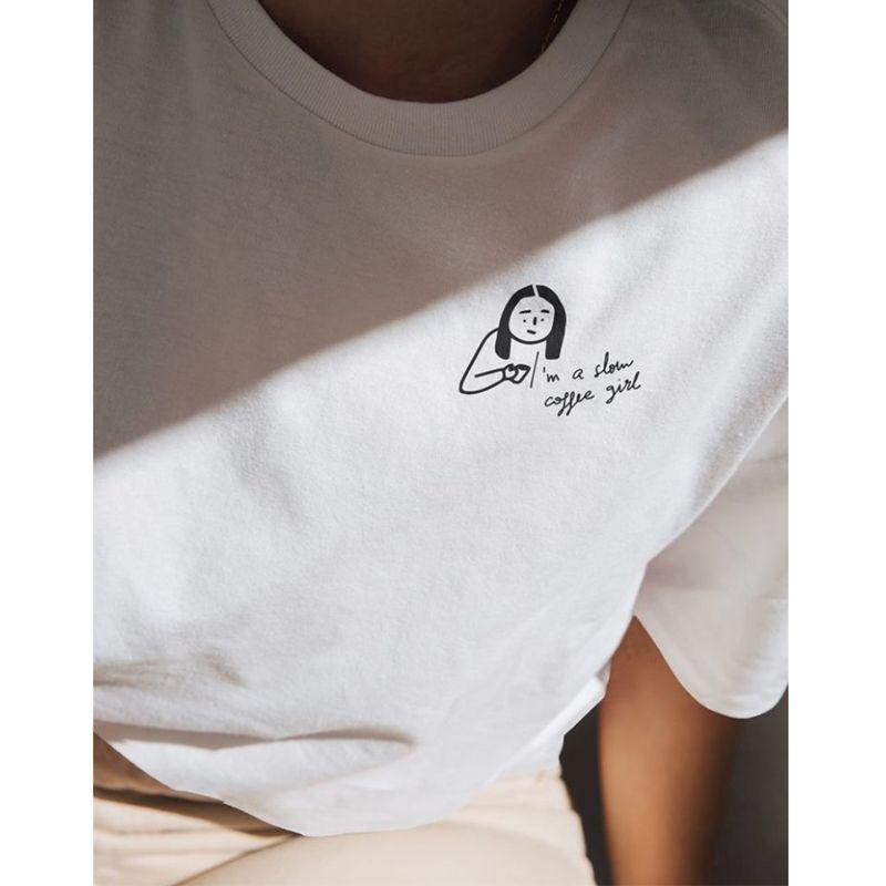 I'm a Slow Coffee Girl Niche Style American Retro Style Coffee Girl Pure Cotton Short Sleeve T-shirt for Women
