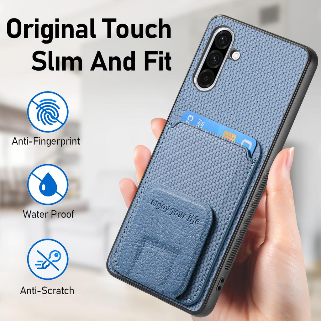 For Samsung Galaxy A36 5G Case Card Holder Carbon Fiber Texture Leather Coated TPU Phone Cover
