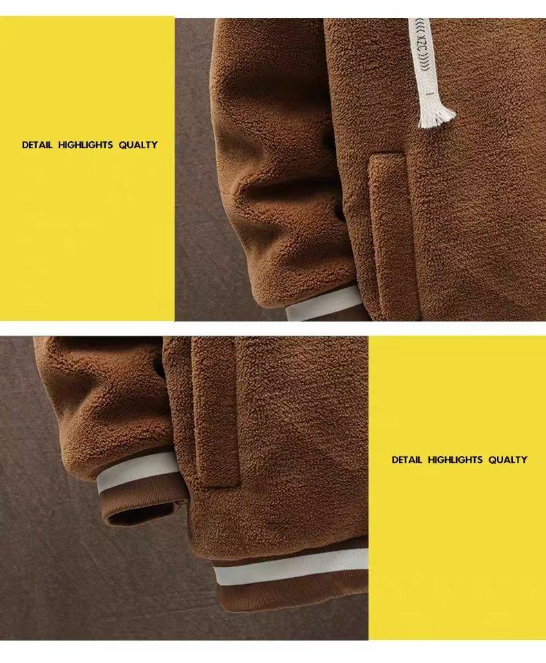 Men's Plus Size Lamb Fleece Cotton Hooded Jacket - Loose Fit, Thick Zipper Cardigan for Teenagers