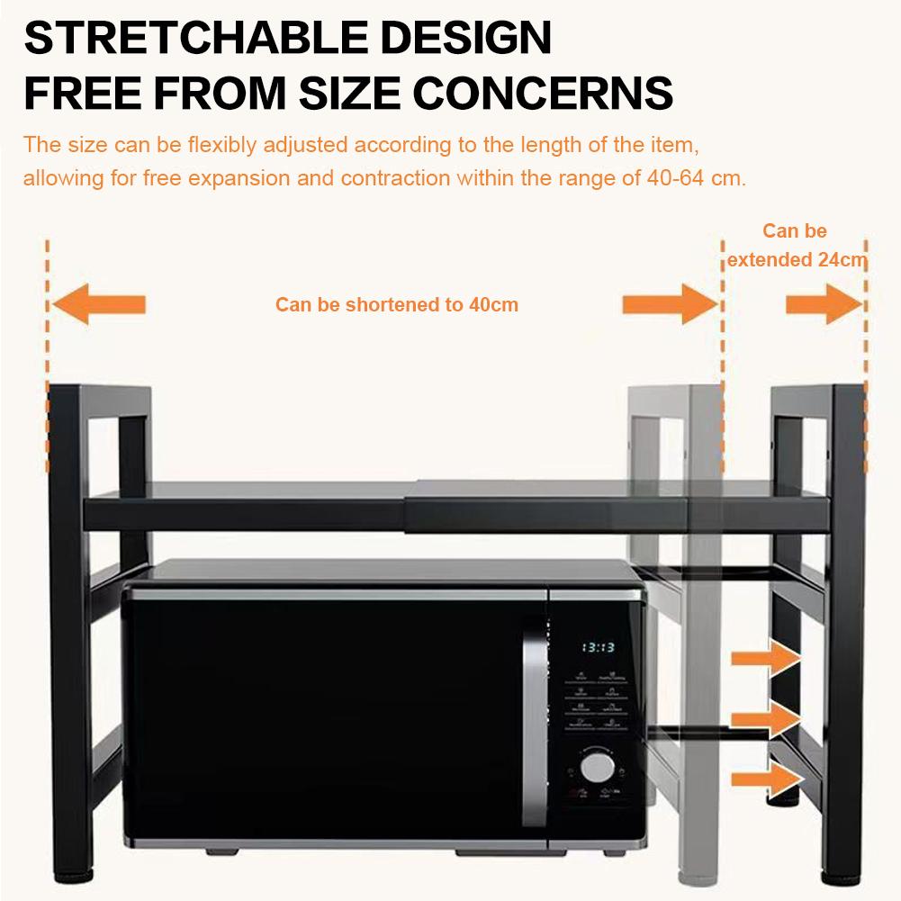 Kitchen Shelves with 6 Hook Microwave Stand Baker’s Rack Telescopic Adjust Layer Height Shelf Storage Count Cutting Board Holder