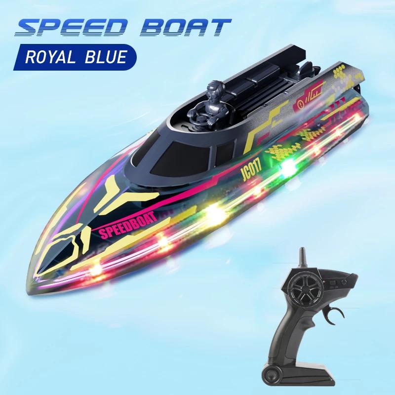 2.4G Rc Stunt High Speed Boat Jc017 Dual Remote Control 4Ch Waterproof Boat With Lights Kids Toys Boy Outdoor Water Game Gift