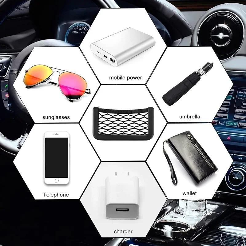 1/2pcs Car Organizer Storage Paste Net Pocket High-quality Wallet Keys Phone Hanging Storaged Mesh Bag Auto Interior Accessorie