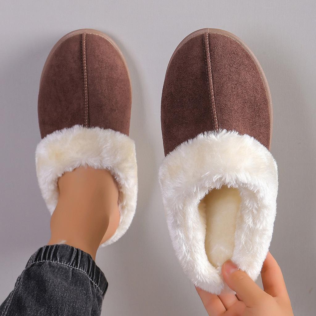 New Women's Velvet Cotton Slippers Autumn and Winter Indoor Home Warm Wool Cotton One-pedal Shoes