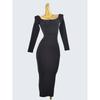 Cut Label Fall and Winter Square Collar Long Sleeve Silm Sheath Dress Pure Color Mid Length Long Length Fashion Wind Inner Wear Outer Wear Female