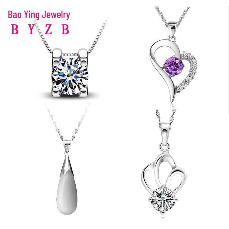 Korean Fashion Imitation Silver Zircon Pendant Necklace for Women