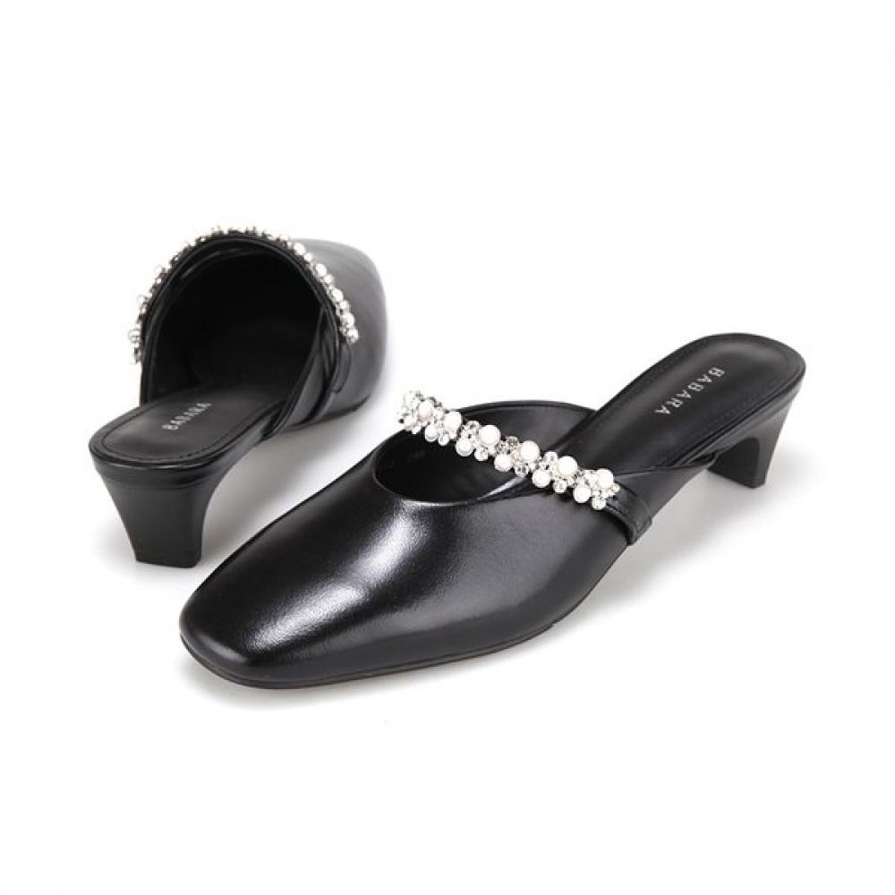 BARBARA Lambskin Feminine Round Shape Jewel Band Mule 4cm 2colors Bbj112