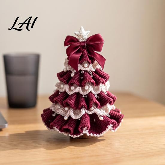 Decorative Yarn Tree for Bookshelves DIY Crochet Christmas Kit Beginner-Friendly Xmas Craft Kit with Bow Handmade Fairy Tale Project And Faux