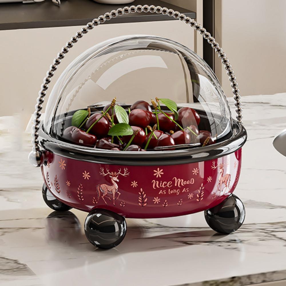 Large Capacity Table Fruit Tray Flip Cover Snack Tray Household Fruit Bowl  Living Room красный