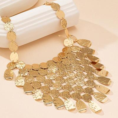 Metallic Sequin Geometric Exaggerated Pendant Necklace Chain Women Girls  Jewelry Party Gift