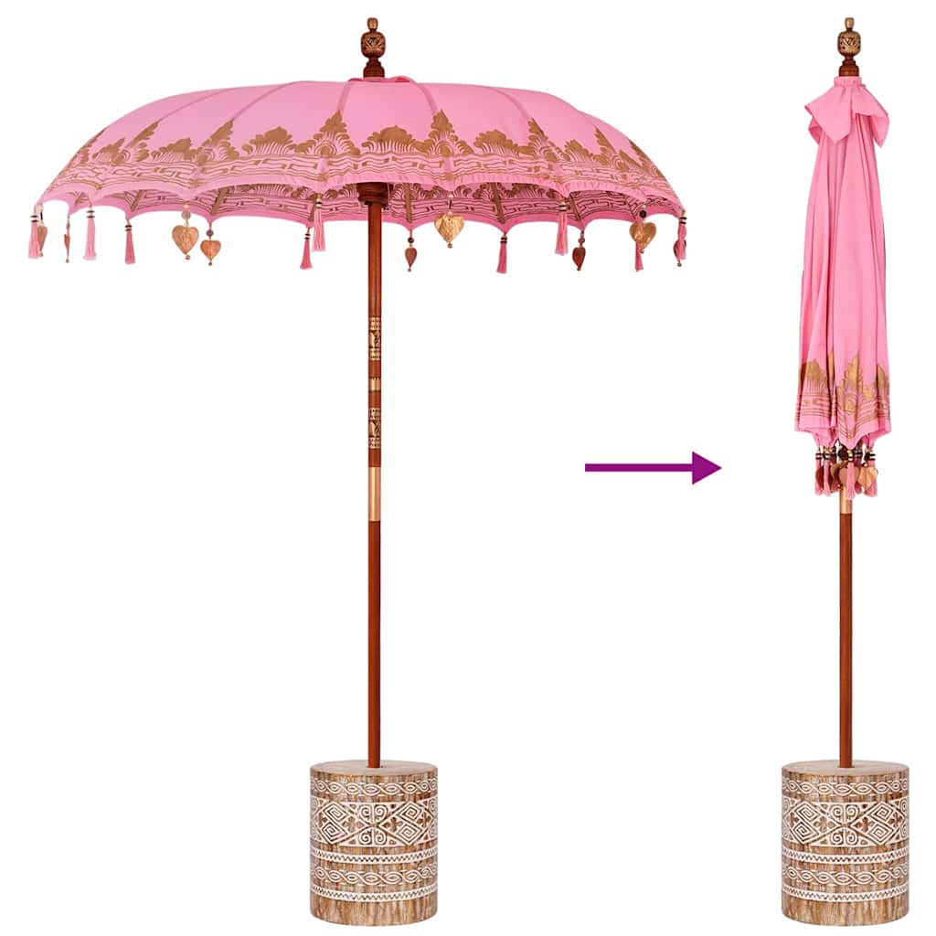 Balinese Sun Umbrella with Base Pink Ø 180 190 Cm