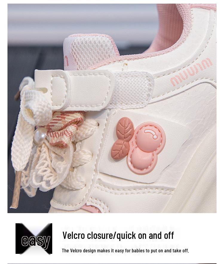 2026 Spring Girls' White Sports Shoes with Bow Knot - Trendy Casual Sneakers for Kids and Teens