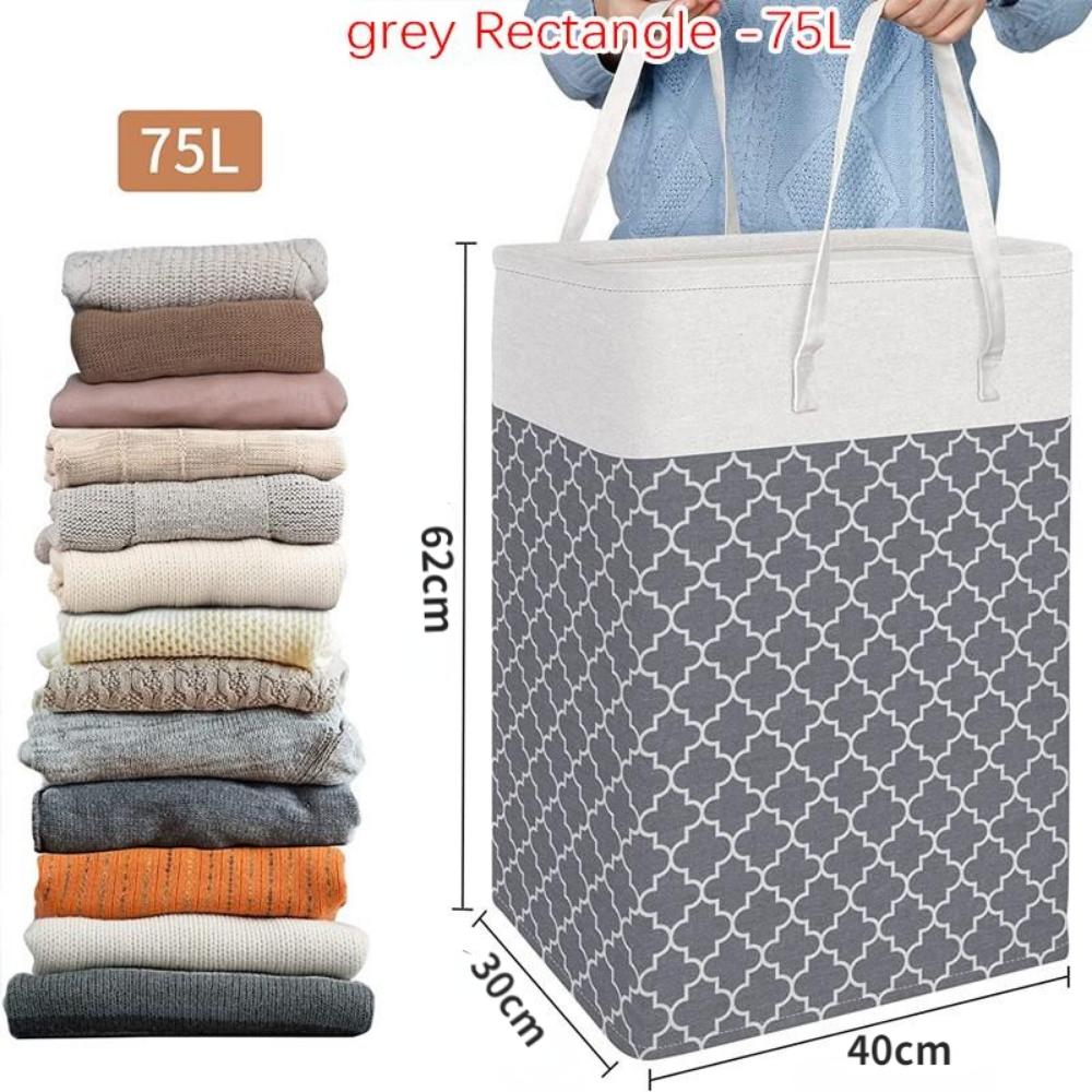 75/82L Large Folding Waterproof Belt Reinforced Long Handle Clothes Storage Bucket Lantern Printed Dirty Laundry Basket