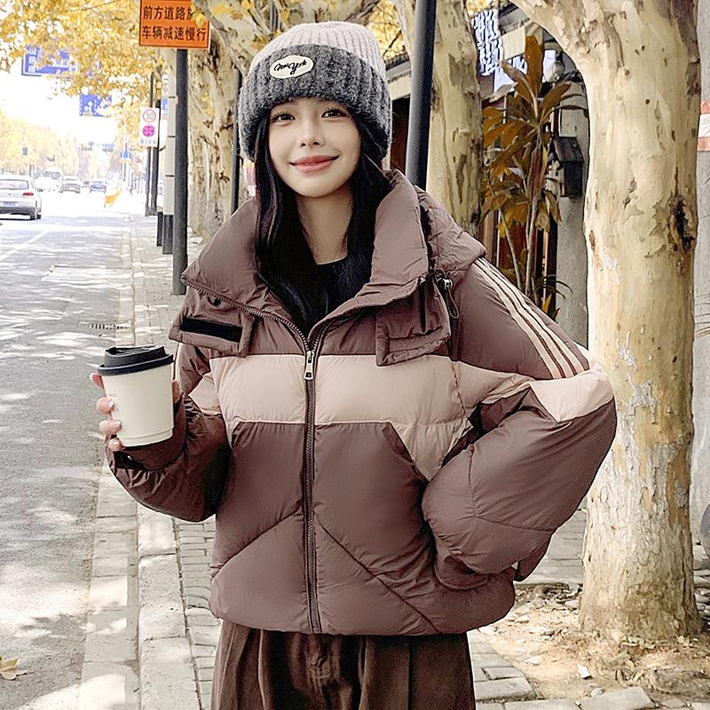 Short Color-block Hooded Warm Down Cotton-padded Jacket