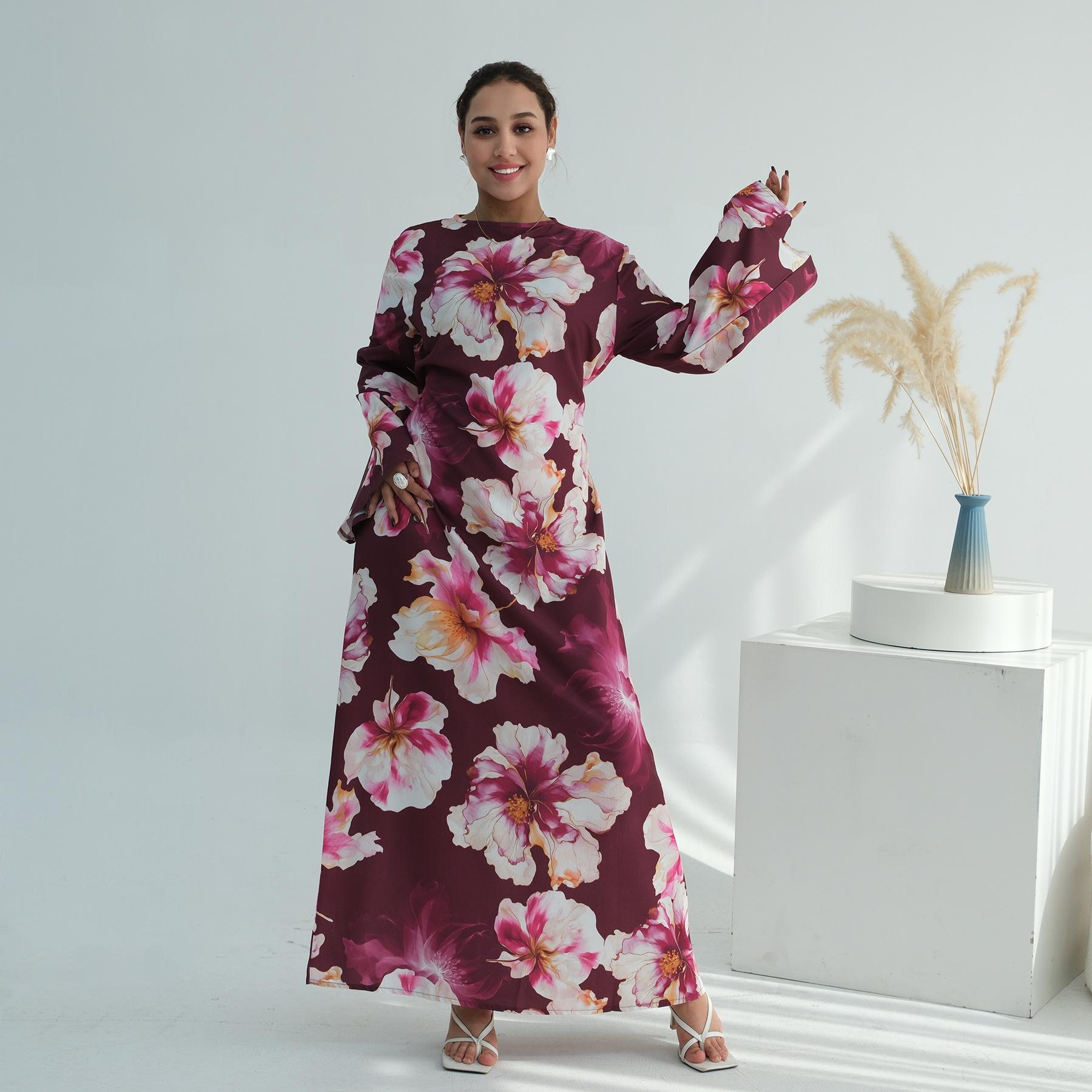 

Aiyirui Elegant European Floral Print Dress 1123 Large вина червоного кольору