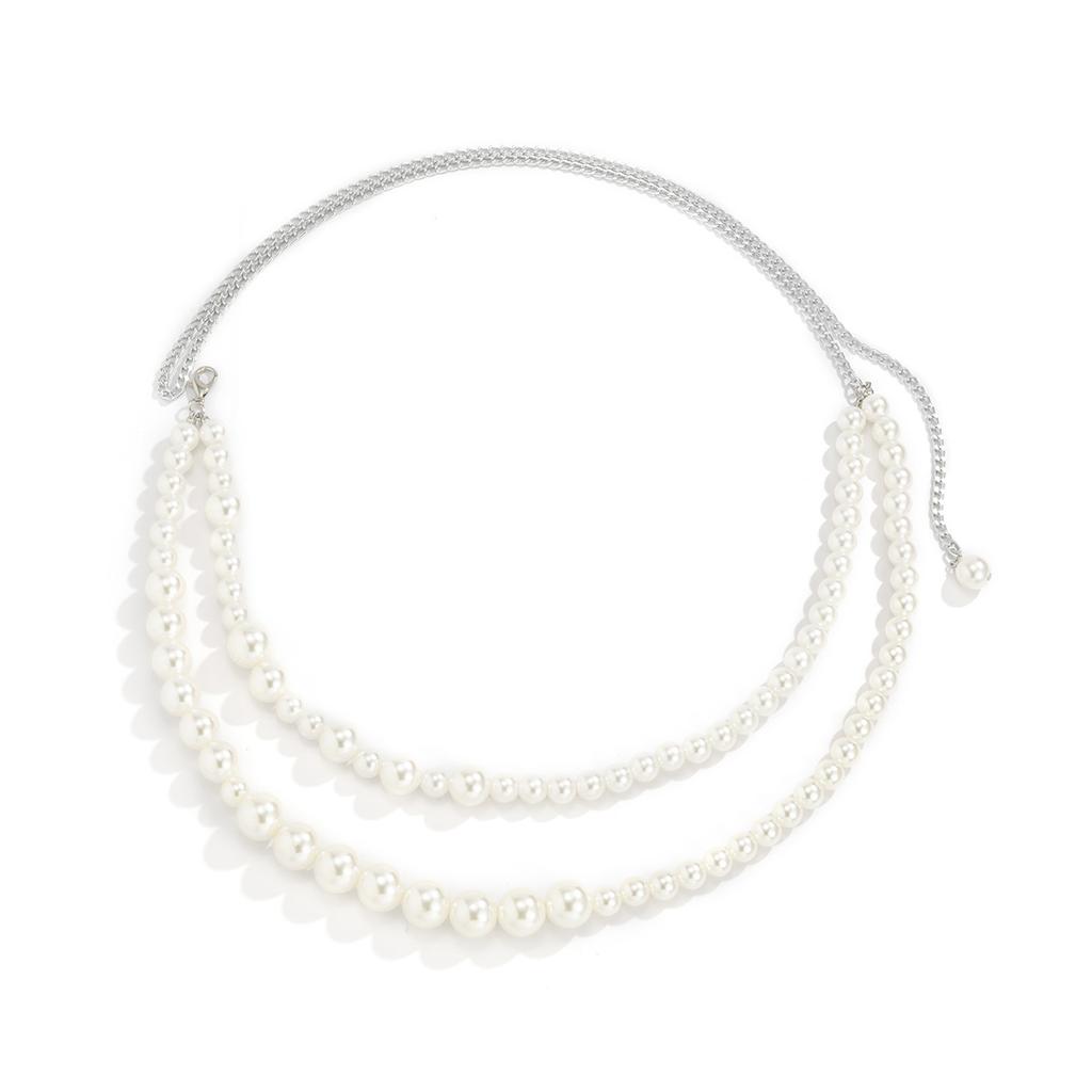 Sexy Vacation Style Imitation Pearl Double Waist Chain Women, Fashion Chain Fringed Body Chain
