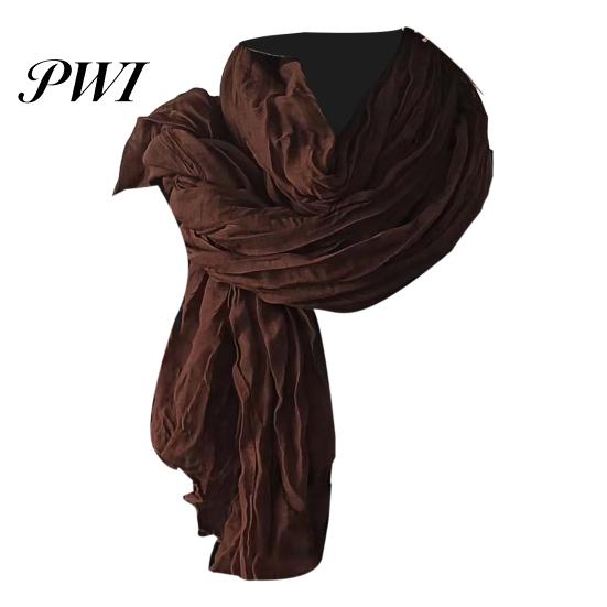 Unisex Long Scarf Women Solid Color Pleated Retro Autumn Warm Winter Soft Vintage Inspired