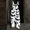 Women Halloween Printed Loose Casual Vintage Style Linen Blend Overalls Adjustable Strap Wide Leg Jumpsuit