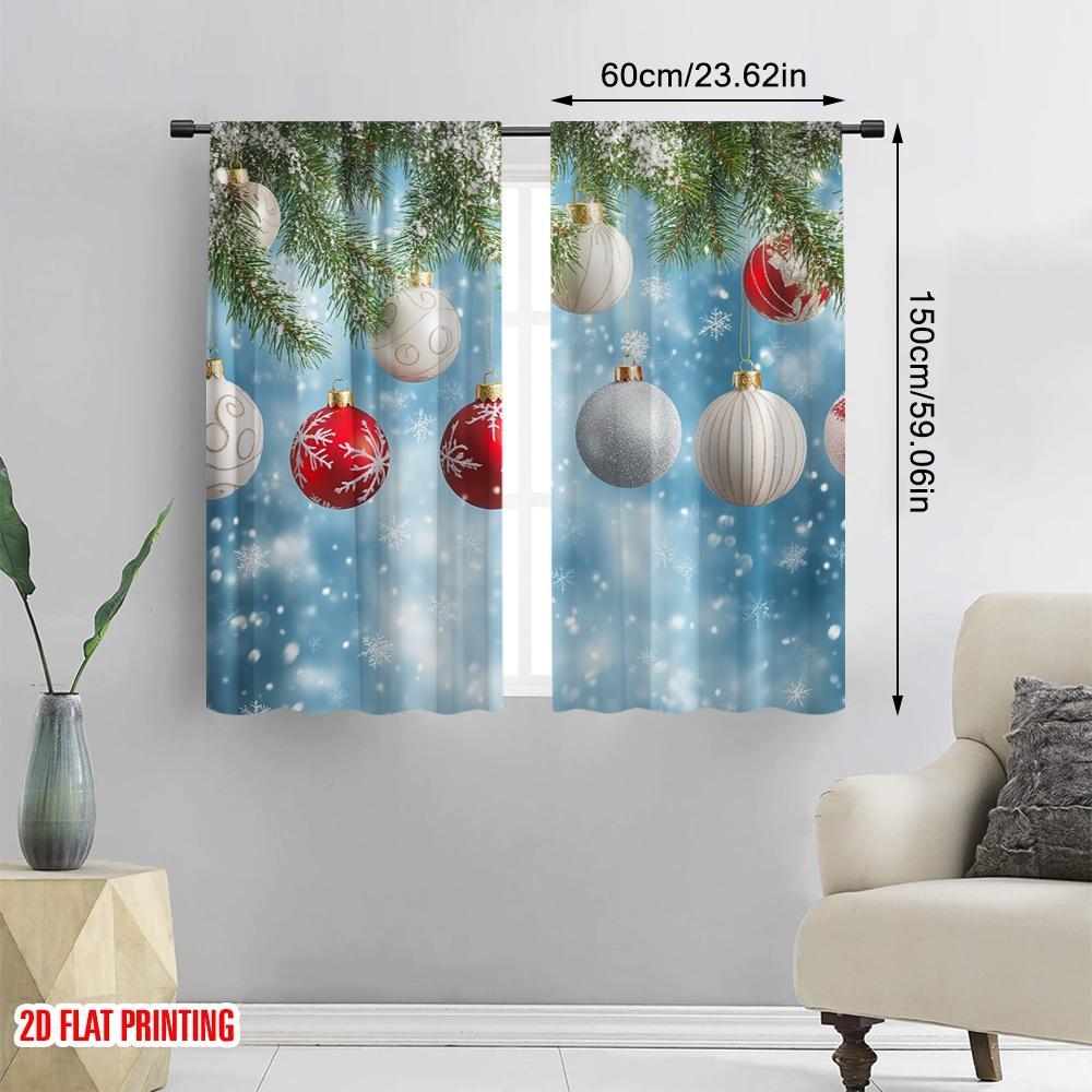 2pcs,2D Plane Printing Light Filtering Curtains Christmas Ornaments Festive Holiday Winter Durable 100% Polyester Fabric