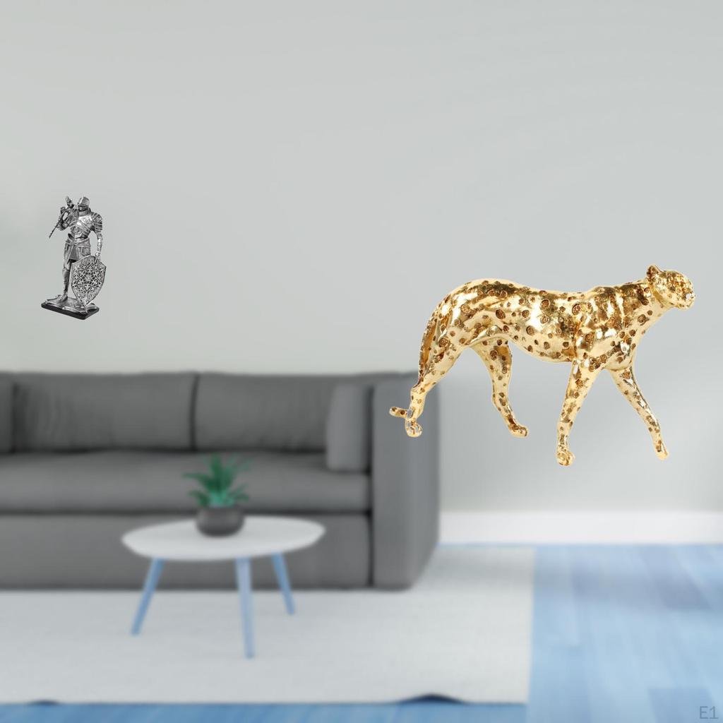 Nordic Knight Resin Figurine Abstract Art Sculpture And Gold Cheetah Animal Tabletop Ornament for