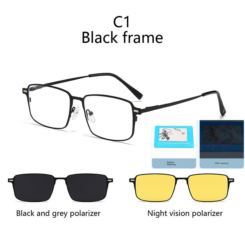 Sunglasses Small Square Stainless Steel Eyeglass Frame Polarizced Clips Magnetic On Glasses Optical Magnet Eyeglasses 3 IN 1