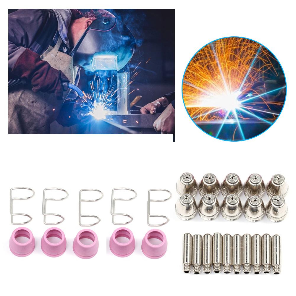 Electrode Tip Nozzle Kit 30pcs Consumable Professional Plasma Cutting Accessories Guide Ring Shielding Cup for SG55 AG-60 Torch