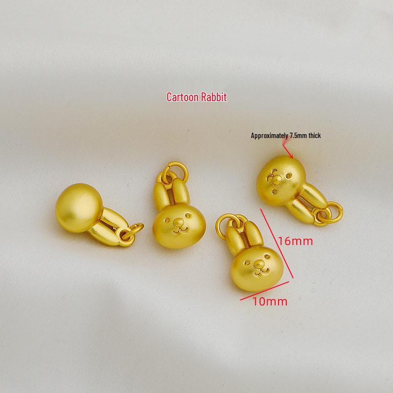 Gold-Plated Zodiac Rabbit Fu Pendant: Lucky Charm Beaded DIY Accessory