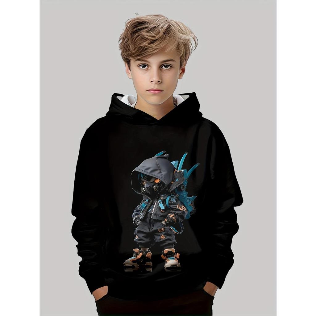 Kinderkleidung, kreativer 3D-bedruckter Kapuzenpullover für Jungen, lässiges Sport-Langarm-Kapuzenshirt für Jungen