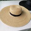 Neuer Breiter Boater Hut 15cm Breiter Rand Strohhut Flach Damen Sommer Kentucky Derby Hut Weiß Schwarz Band Bindung Sonnenhut Strandkappe