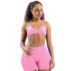 2 Piece Workout Sets for Women Backless Halter Strappy Sports Bra And High Waist Booty Shorts Set Seamless Gym Yoga Outfits