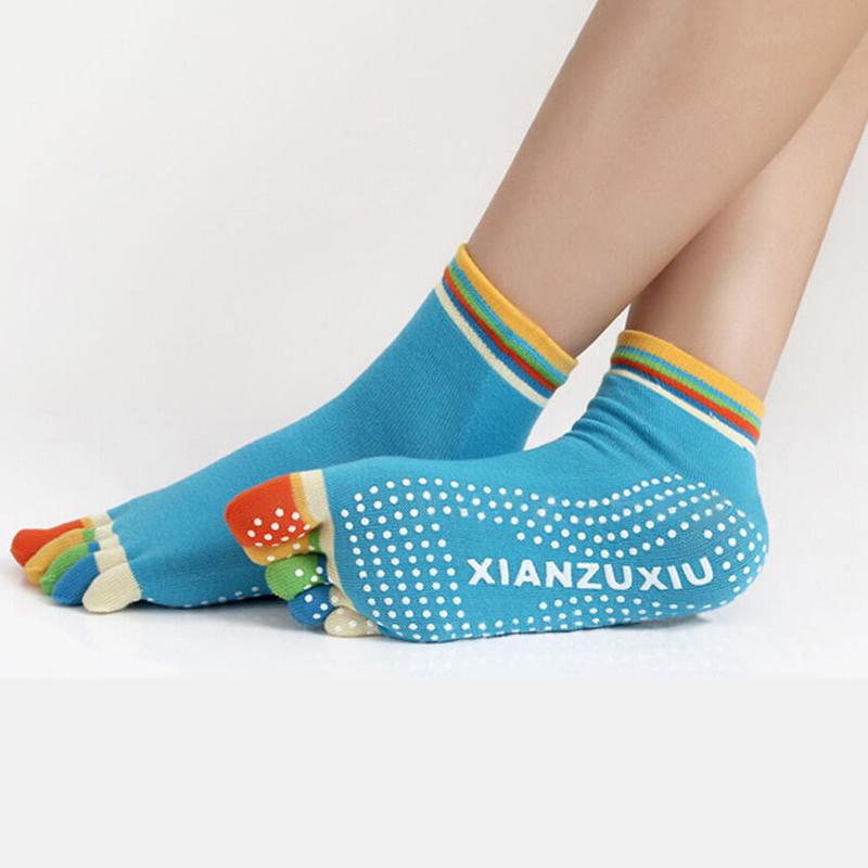 1Pair Anti-Slip Women Ankle Grip Durable Colorful Five Fingers Cotton Yoga Socks