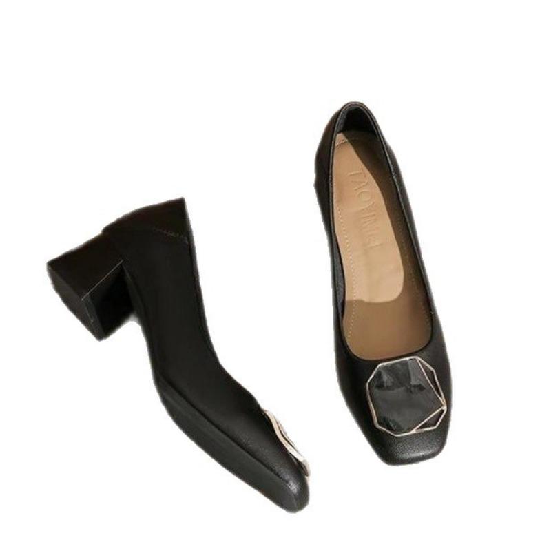 Square buckle single shoes thick heel spring and autumn models one-pedal lazy single shoes women