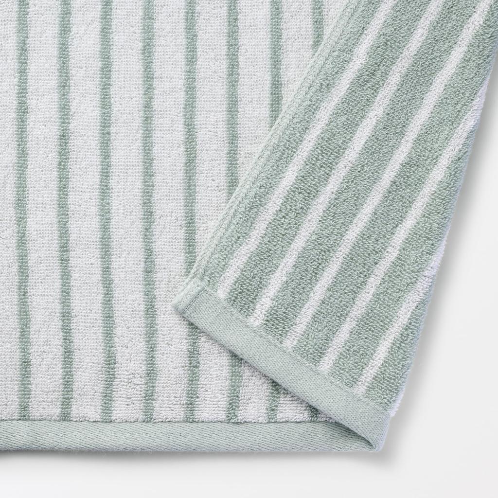 MUJI Fluffy Pile Bath Towel (Patterned) - Set of 4, 60 X 120 Cm, Reversible Green Stripe Soft 84834950