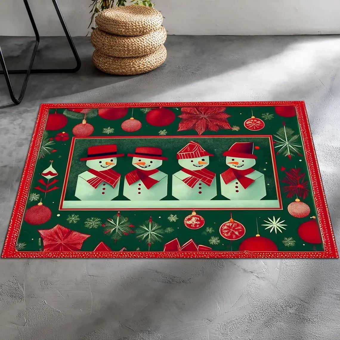 

Christmas Carpet Mat Rug Red Green 3D Text with Santa Hat & Stockings Pattern Non-slip Home Decoration Bedroom Decor Carpet 40X60CM
