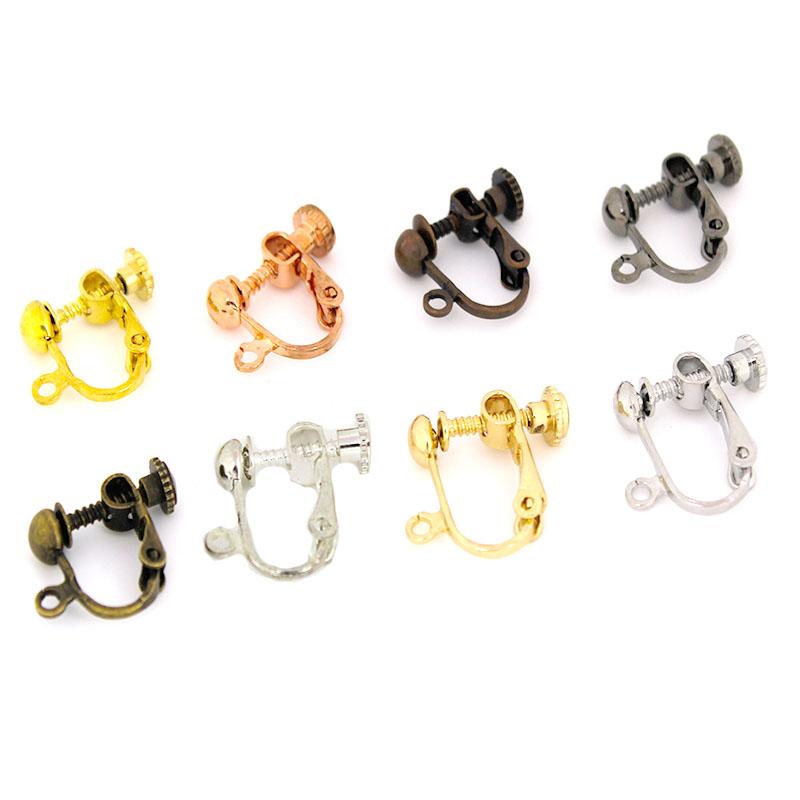 10Pcs Brass Screw Ear Clip-on Earring Converter Ear Cuffs No Piercing DIY Earring Findings Jewelry Making Supplies