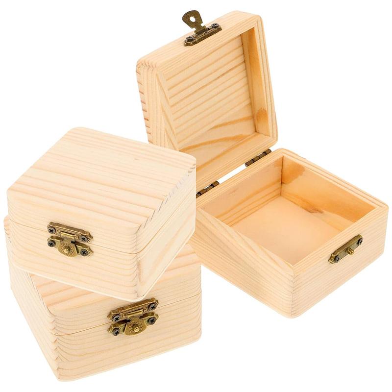 (PLUM)8x8x4.7cm Plain Natural Wooden Packing Box Storage Box Gift Box Wooden Storage Box Home Sundries Storage Box