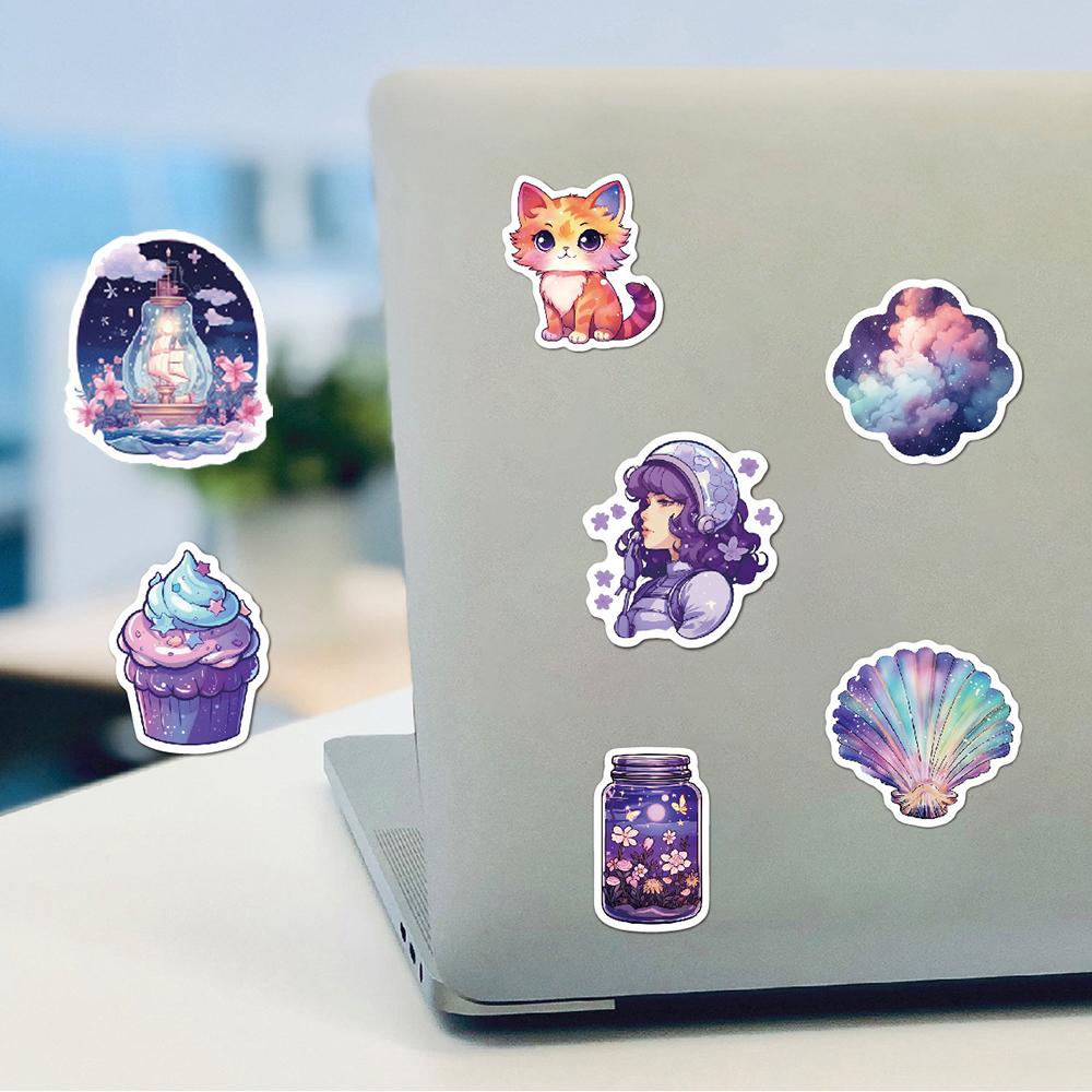 10/30/50PCS Fantasy Purple Cute Cartoon Stickers Aesthetic DIY Laptop Luggage Skateboard Graffiti Decals Fun for Kids Toys Gift