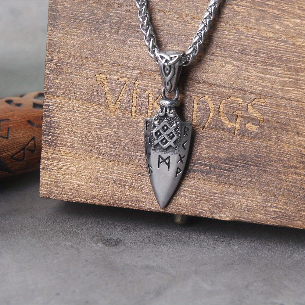 Men s spear necklace, stainless steel, arrow shaped pendant, Valkenut amulet, Viking jewelry, Nordic runes