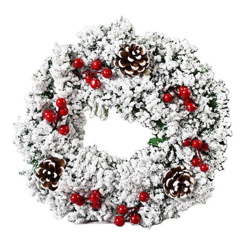 30CM Christmas Garland Wreath Pine Cones Front Door Christmas Door Wreath Red Ball Ornaments for Door Window New Year 2023