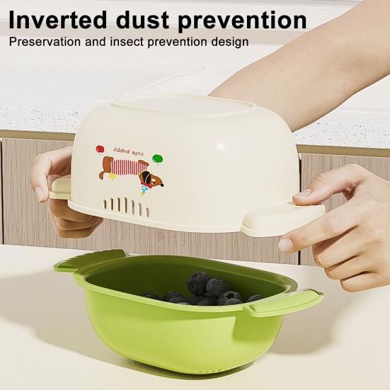 Zeleninové cedidlo, miska, potravinářský materiál, bez BPA, prachotěsný design, dvouvrstvý koš na mytí ovoce s cedníkem