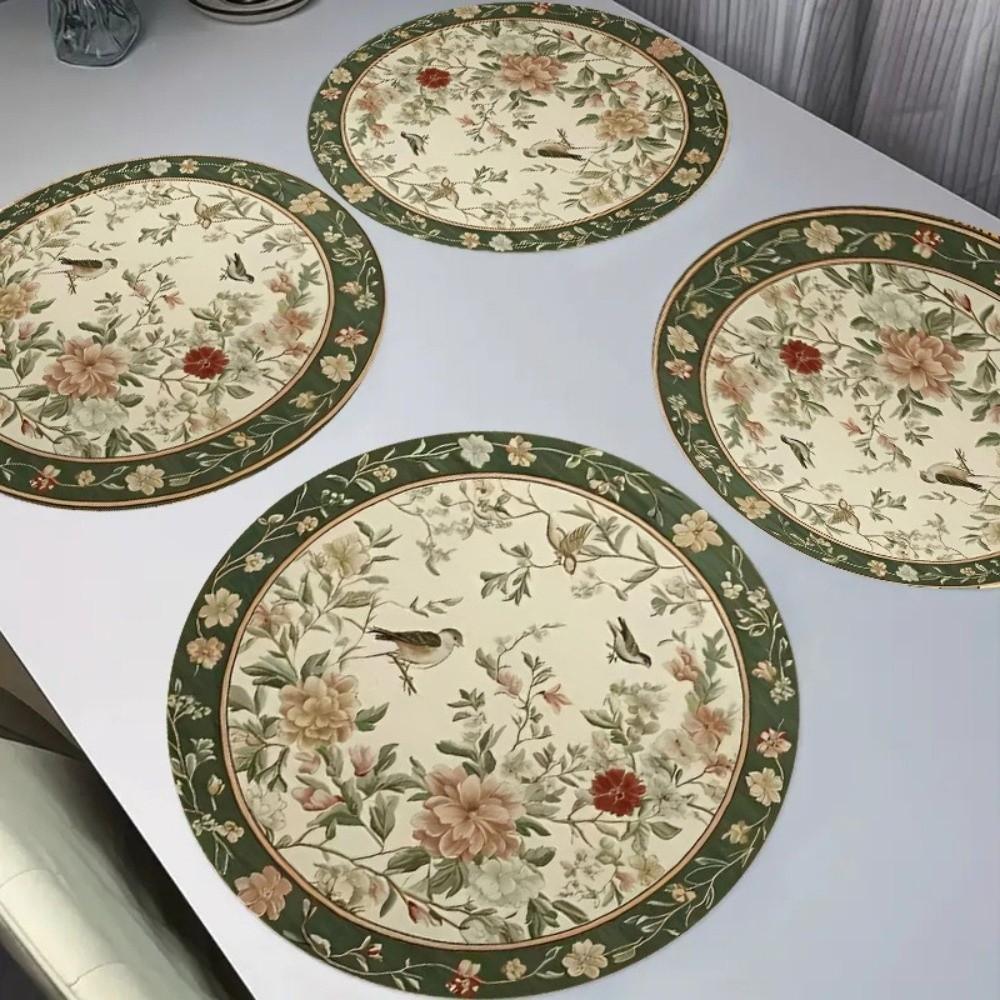 Anti-scald Floral Birds Table Placemat Anti-slip Coffee Cup Mats Flower Linen Table Mat  Home Decor