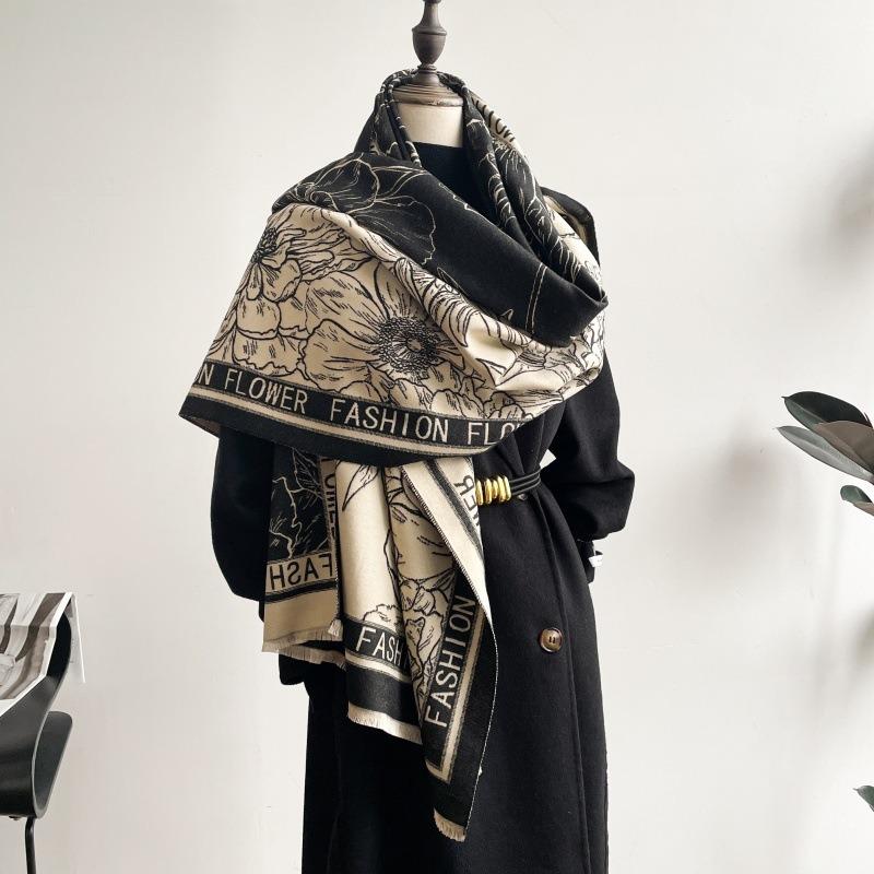 High-end imitation cashmere scarf women's new winter printing thickened warm scarf versatile air-conditioned room sweet girl shawl