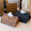 Sturdy Dining Room Tissue Box PU Leather Holder, with Snap Design, Portable Foldable Case for Office Facial Paper Organizer Dispenser, Desk