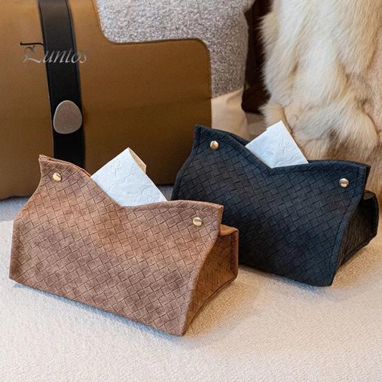 Sturdy Dining Room Tissue Box PU Leather Holder, with Snap Design, Portable Foldable Case for Office Facial Paper Organizer Dispenser, Desk