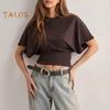 Women Solid Color Round Neck T-Shirt Breathable Casual Top Summer Short Sleeve Pullover Tee for Work Daily Wear Parties