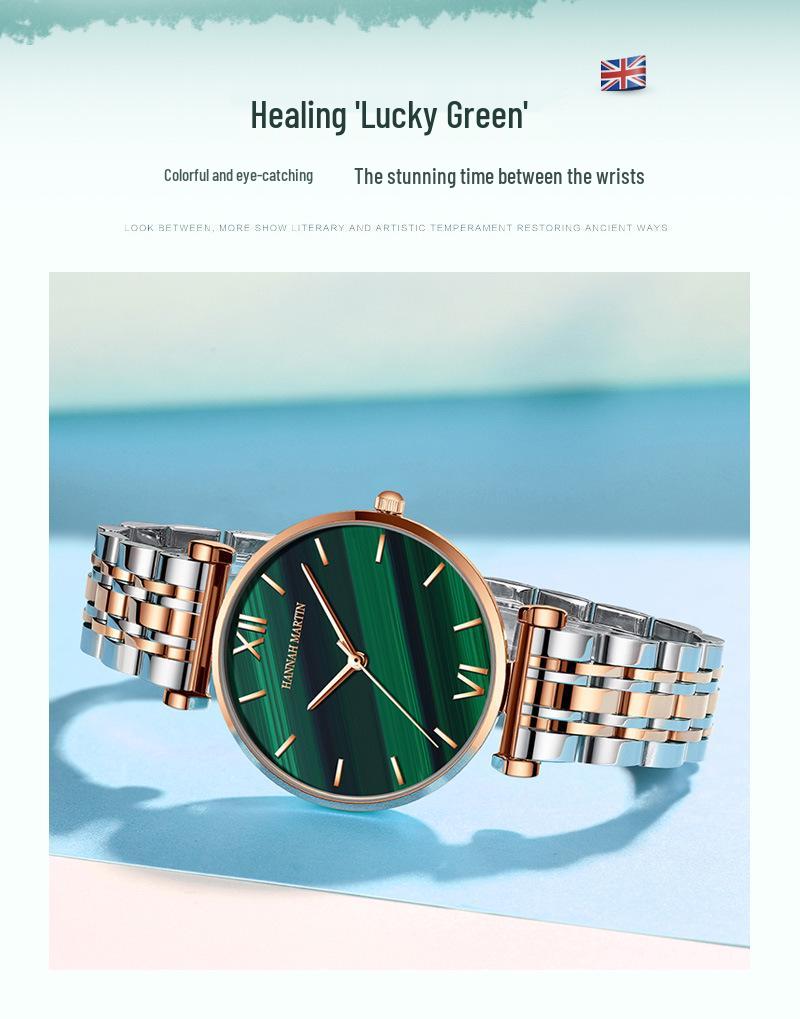Hannah Martin Women's Waterproof Malachite Green Dial Watch