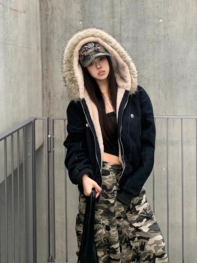 2025 Women's Fleece-Lined Cotton Workwear Jacket - Thick, Warm Winter Outerwear