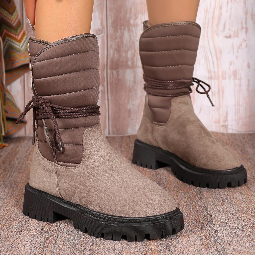 Fashion New Winter Plush Snow Boots Woman Flannel Thick Sole Shoes Women Mid-Calf Boots Lace Up Women's Boots Plus Size 43